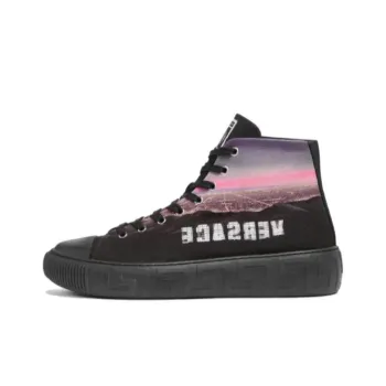 VERSACE High Top Skateboard Shoes Men's Black Pink