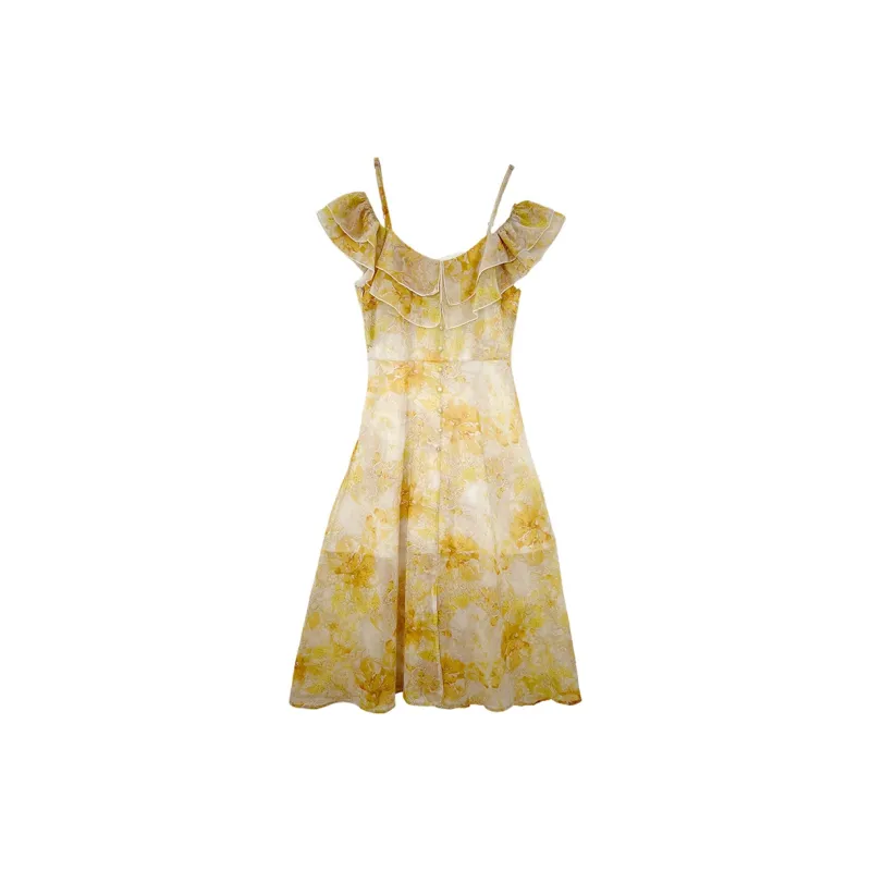 Icicofficial Short Sleeved Dresses Women's Yellow-1
