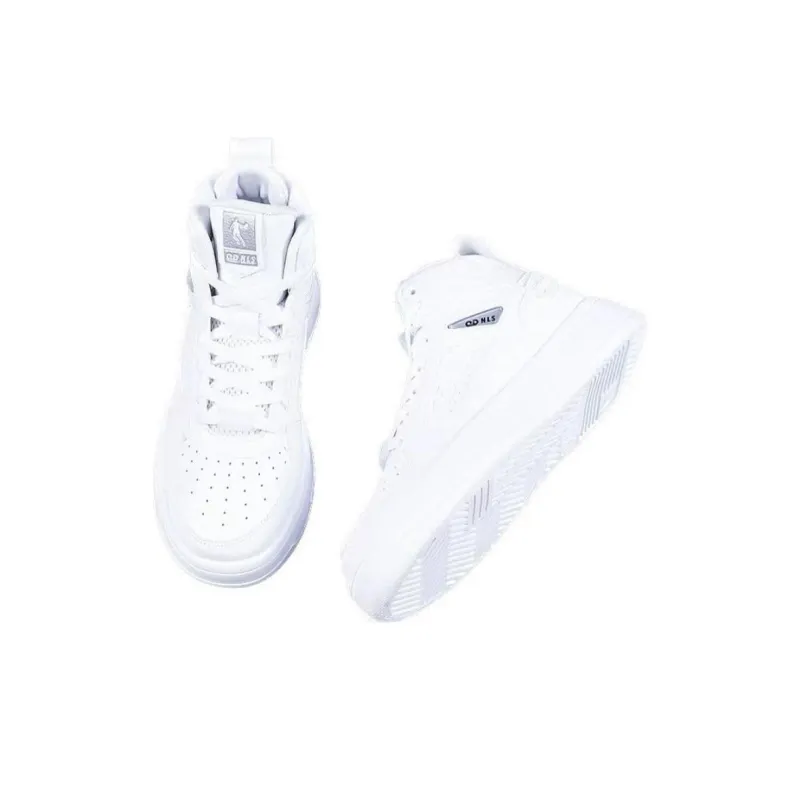 QIAODAN Abrasion Resistant High Top Skateboard Shoes Women's White-3