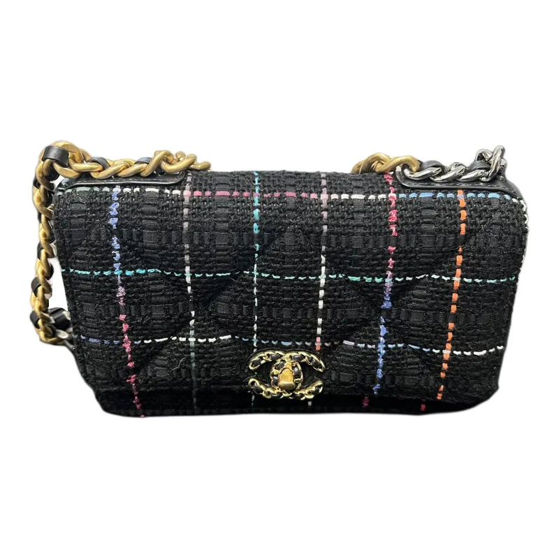 CHANEL 19Bag Cotton Twill Soft Woolen Wallet, Shoulder Bag, Crossbody Bag Women's Black & Multicolor-1