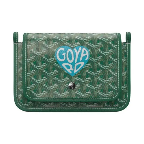 GOYARD Plumet Canvas With Leather Envelope Bag Crossbody Bag Shoulder Bag Unisex Green Turquoise With Blue Heart