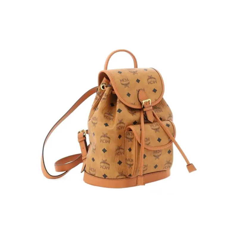 MCM Aren Canvas With Spain Calfskin Backpack Mini Unisex Brown/Cognac-1