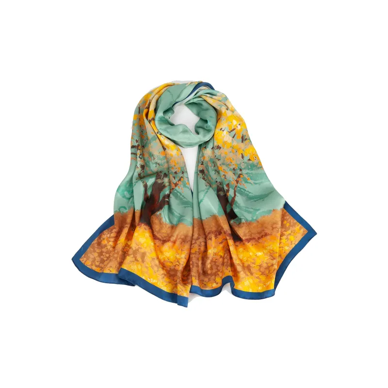Shanghai Story 100% Mulberry Silk Scarves Women's Lotus Charm, Light Green, Gift Box Set-7