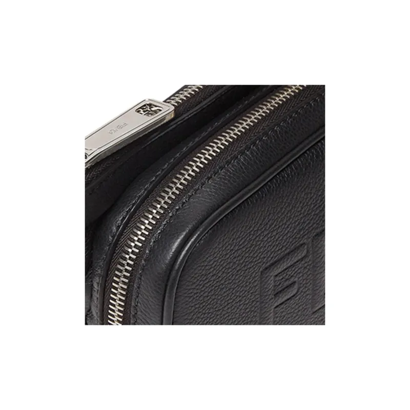 FENDI ROMA Full Grain Leather One Shoulder Crossbody Fanny Pack Men's Black-3