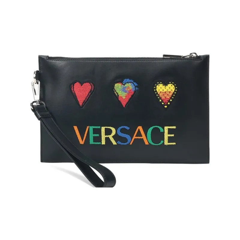 VERSACE Leather Clutch Unisex Black-0