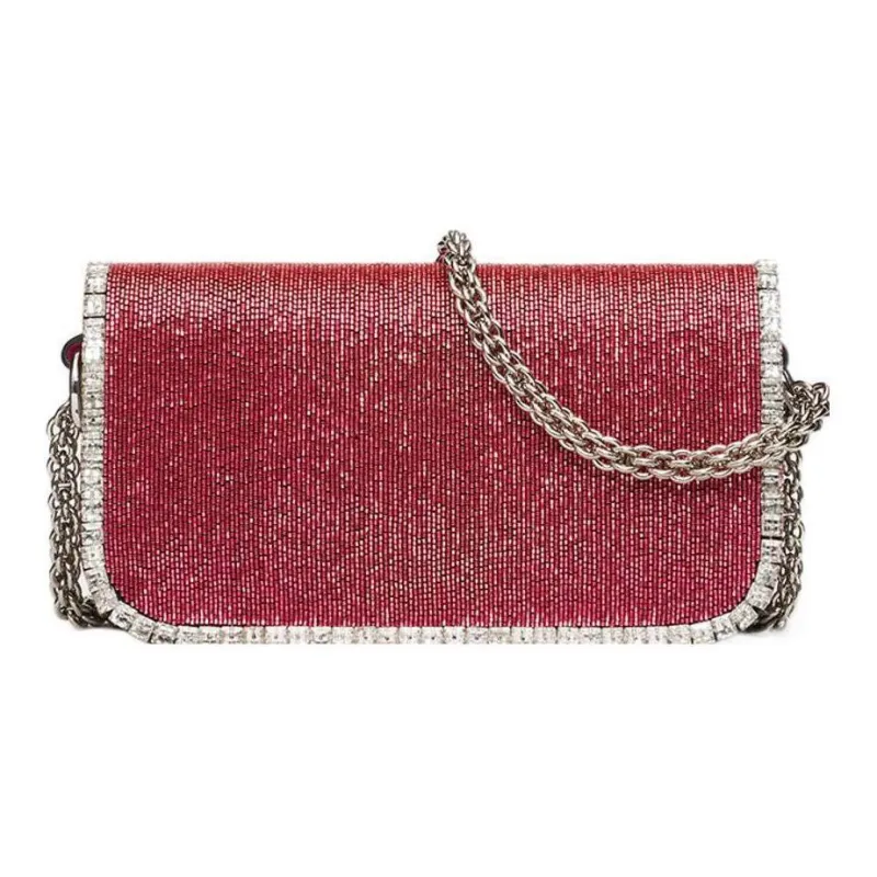 Valentino Locò Leather Baguette Bag Shoulder Bag Crossbody Bag Handbags Mini Women's Red-1