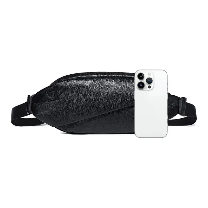 BJIAX Cow Leather Crossbody Bag One Shoulder Bag Fanny Pack Sling Bag Small Size Men's Black-2