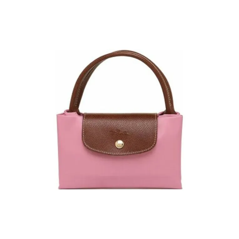 LONGCHAMP Le Pliage Canvas With Cow Leather Detail Dumpling Bag Handbag Medium Size Women's Pink-2
