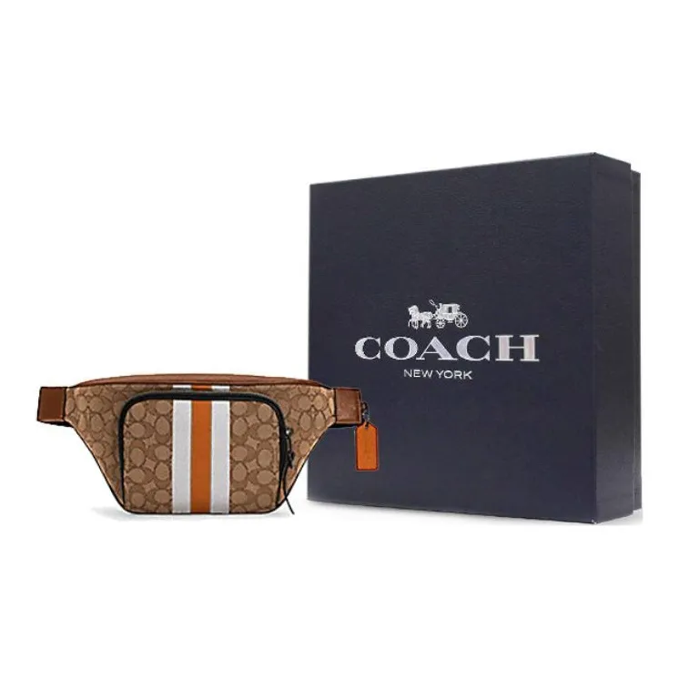 COACH Leather One Shoulder Crossbody Fanny Pack Large Size Men's Caramel Brown-5