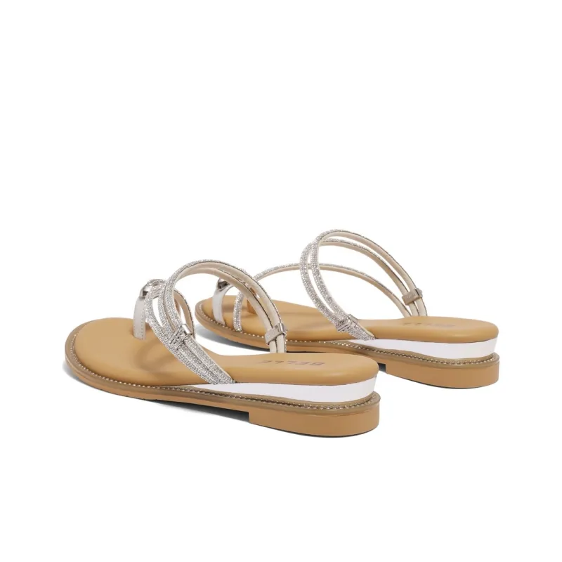 BELLE Rhinestone Abrasion Resistant Flip Flops Women's Silver-3