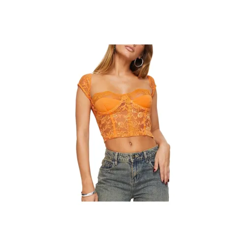 PRINCESS POLLY SHAKMAN LACE TOP Crop Tops Women's ORANGE/Orange
