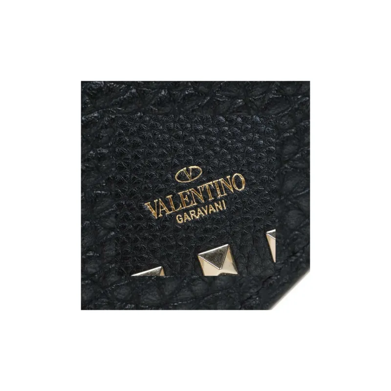 Valentino GARAVANI Calfskin Patchwork Leather Coin Purses Wallets Women's Black-8