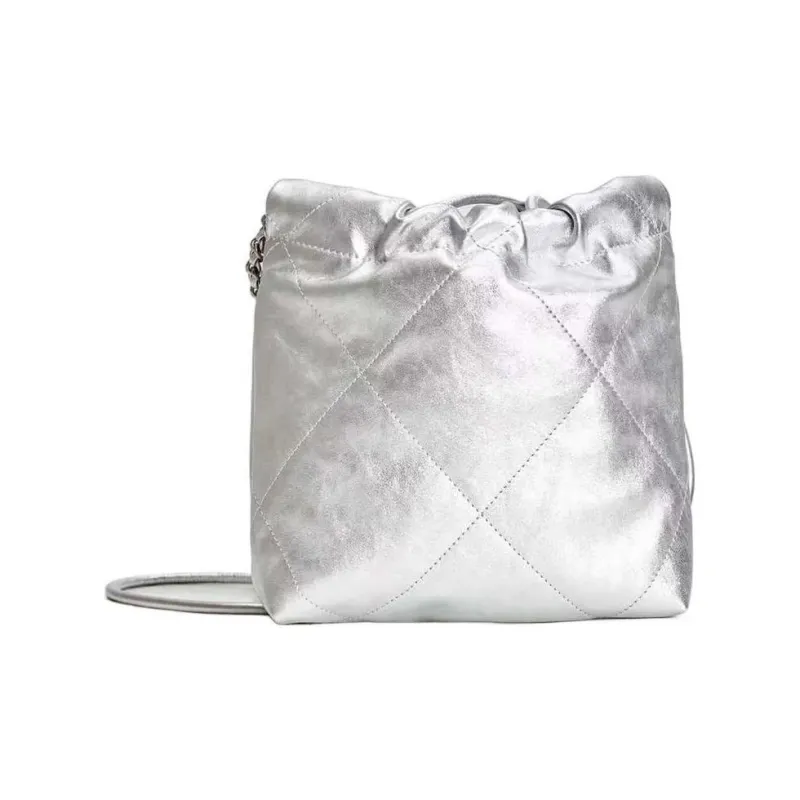 CHANEL 22Bag Bright Calfskin Bucket Bag, Shoulder Bag, Crossbody Bag Mini Women's Silver-1