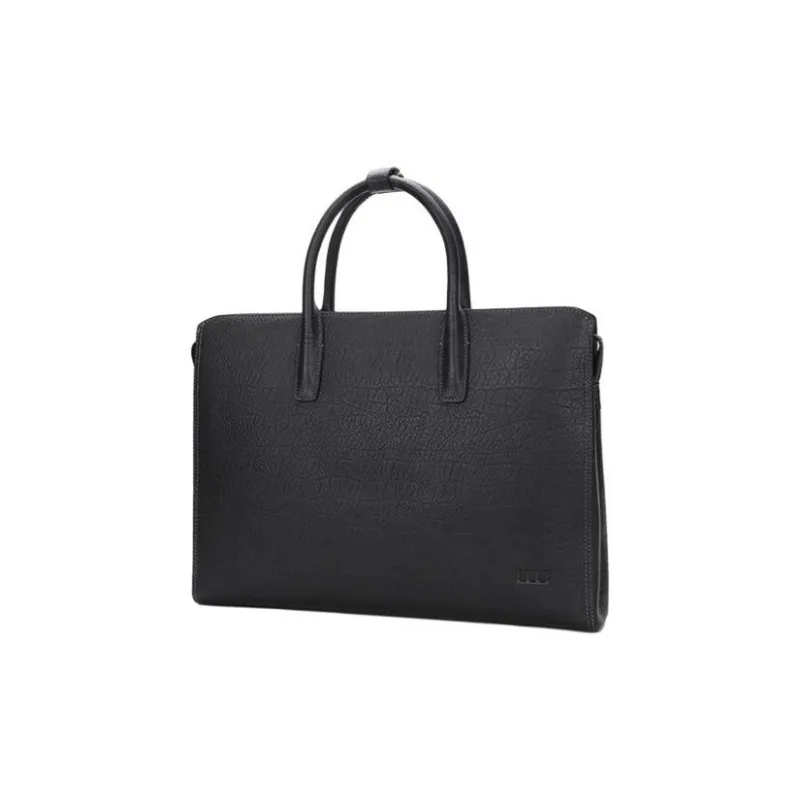ELLE HOMME Top Grain Cow Leather Briefcase, Handbag, Document Bag, Laptop Bag, Crossbody Bag Medium Size Men's Black-1