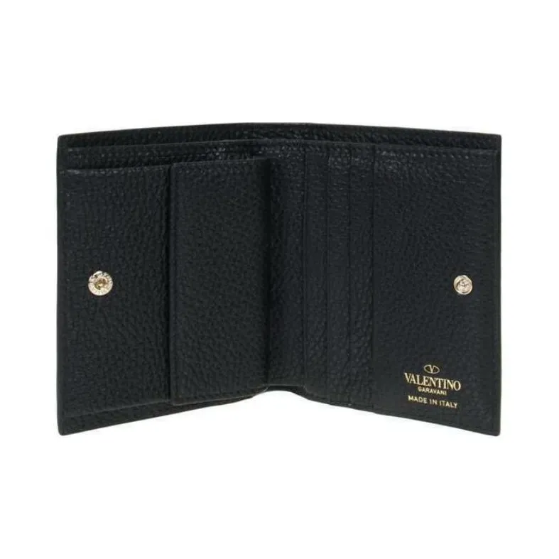 Valentino GARAVANI Calfskin Patchwork Leather Coin Purses Wallets Women's Black-4