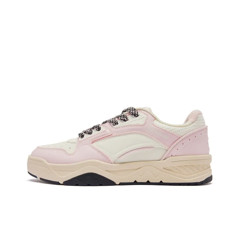 QIAODAN Sea Salt 2.0 Height Increasing Wear Resistant Slip Resistant Low Top Skateboard Shoes Women's Ivory Frost Pink-0