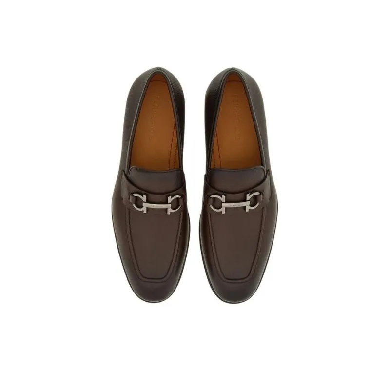 FERRAGAMO Gancini-plaque Leather Loafers-3