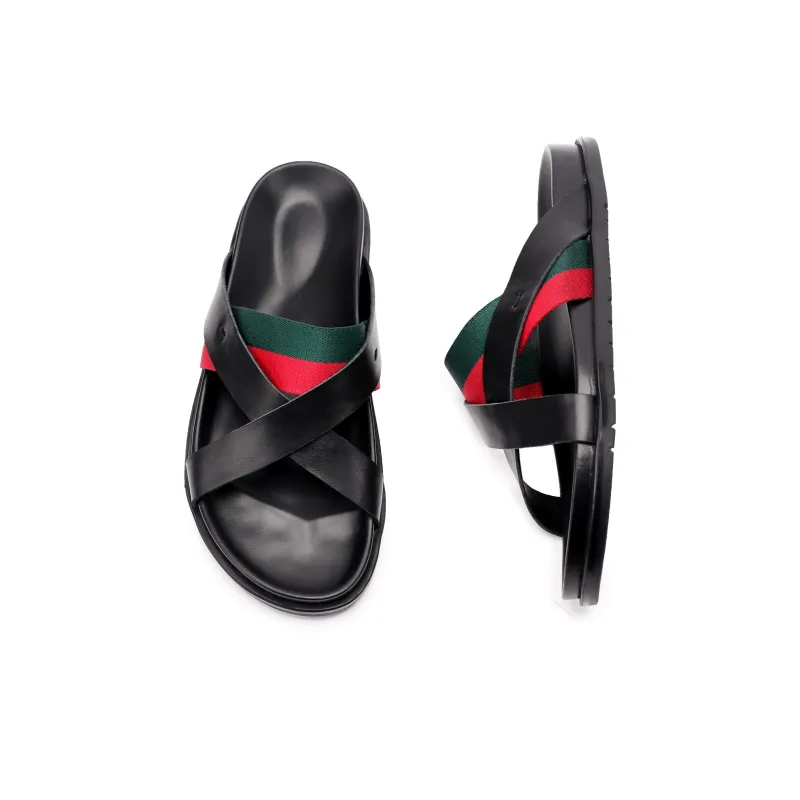 Brounvanm Slip Resistant Slide Slippers Men's Red Green Woven-2