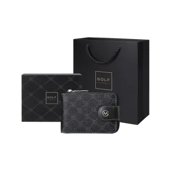 GOLF Synthetic Leather Key Pouch Driver's License Case Coin Purse Accordion Card Holder Trumpets Men's Black