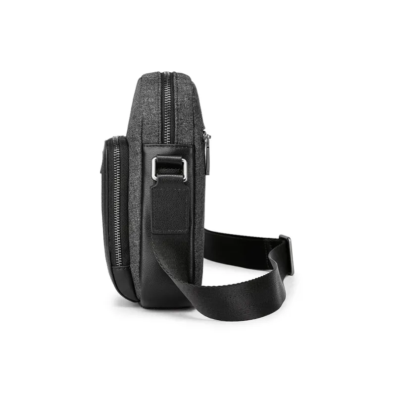 FAIRWHALE Oxford With Cow Leather Shoulder Bag Crossbody Bag Messenger Bag Men's Dark Gray-2