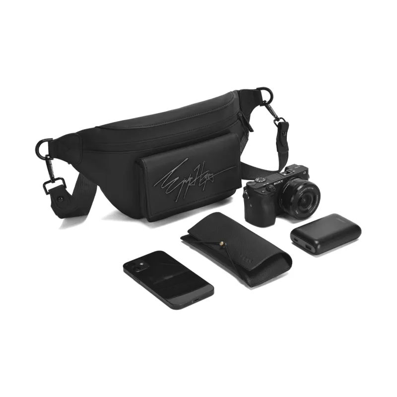 EPIPHQNY PU Leather Waist Bag Chest Bag Regular Unisex Black-3