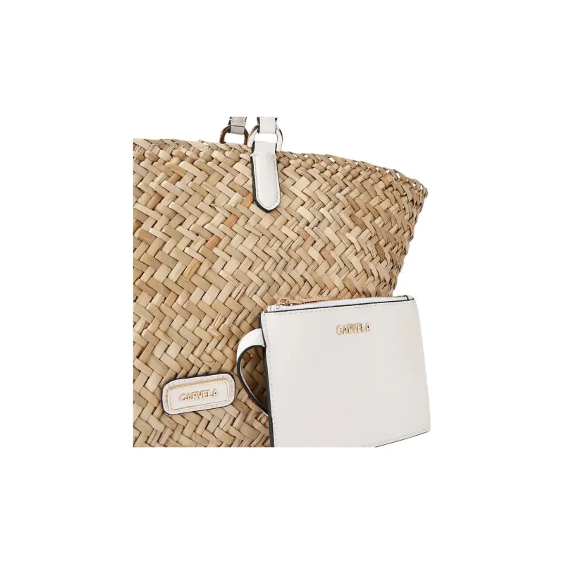 Kurt Geiger London Straw Woven Basket Bag Handbag Women's Natural & White-3