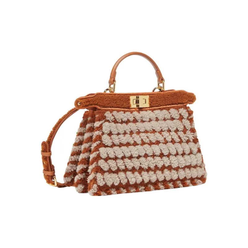 FENDI Peekaboo ISeeU Sheepskin Shoulder Bag Crossbody Bag Handbag Small Size Women's Brown & Gray-1