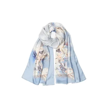 Shanghai Story 100% Mulberry Silk Silk Scarves Women's Silk Charm Orchid Blue Purple Gift Box Set