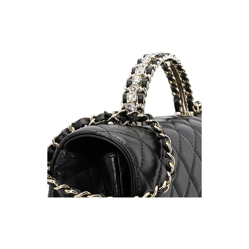 CHANEL Lambskin Chain Bag, Handbag, Shoulder Bag, Crossbody Bag Trumpets Women's Black-5