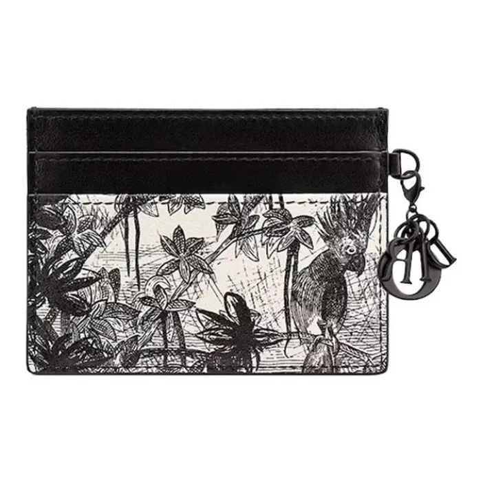 DIOR Lady Dior Calfskin Card Holder Women's Black/White-1