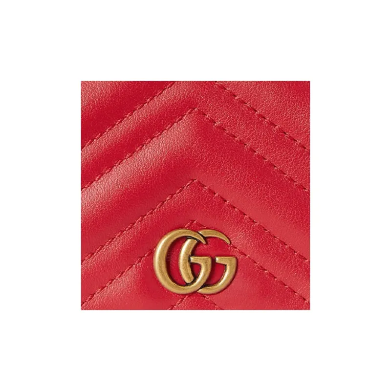 GUCCI Marmont Leather Card Holder Wallet Women's Red-6