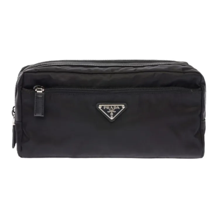 PRADA Saffiano Leather Toiletry Bags Clutches Unisex Black-0