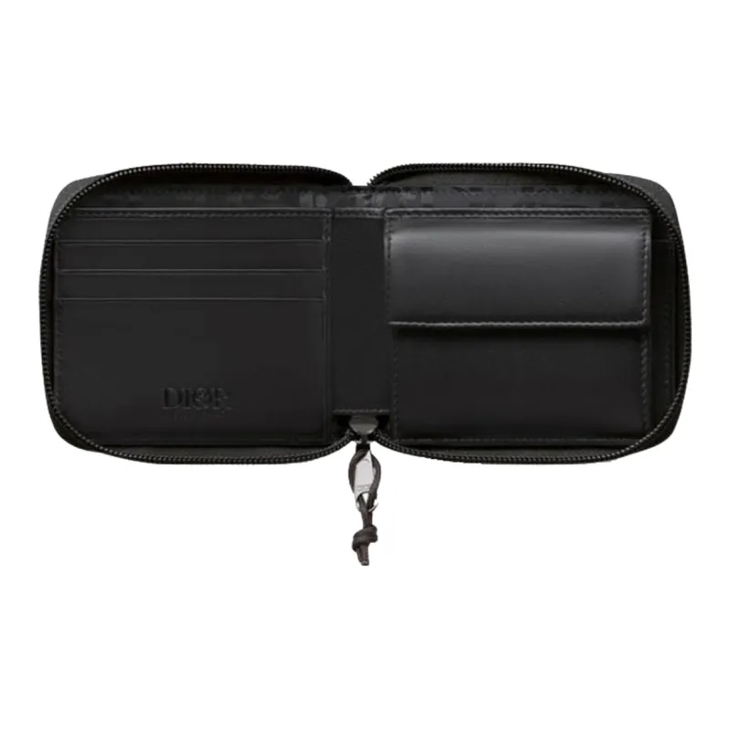 DIOR MYSTERY RANCH Collaboration Embossed Leather Patch Nylon Card Holders Coin Purses Wallets Men's Black-3