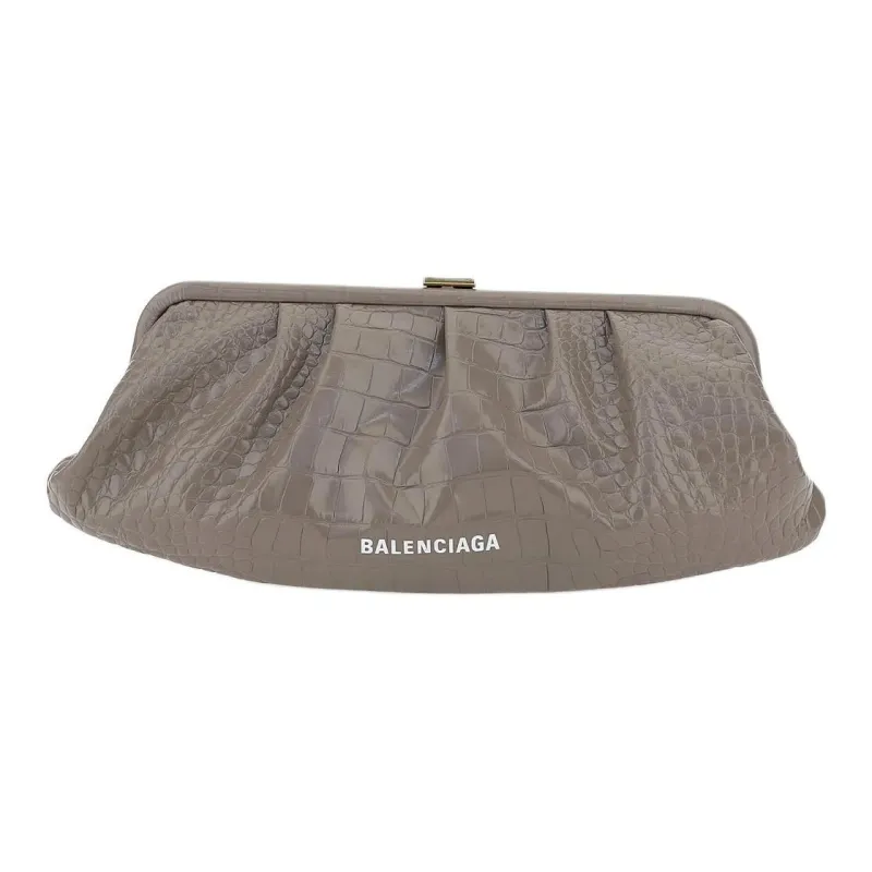 Balenciaga Calfskin One Shoulder Crossbody Clutches Extra Large Women's Gray-0