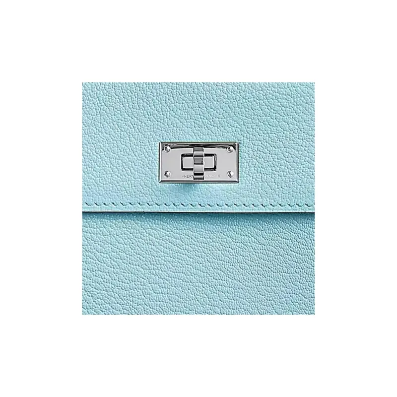 HERMES Kelly Pocket Mysore Goat Skin Short Wallet Women's U2 Bleu Zephyr And Breeze Blue-3