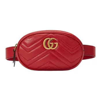 GUCCI GG Marmont Leather Sling Bag Fanny Pack Women's Red