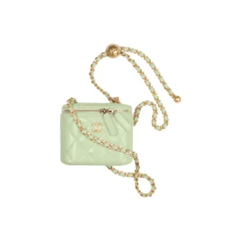 CHANEL Cow Leather Makeup Bag, Box Bag, Shoulder Bag, Crossbody Bag Mini Women's Mint Green