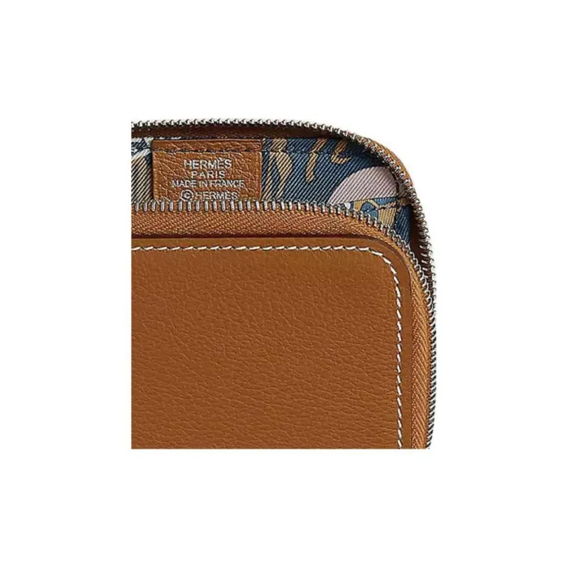 HERMES Silk'In Evercolor With Barenia Calfskin Coin Purse Women's Gold/Blue Marine Blue-2