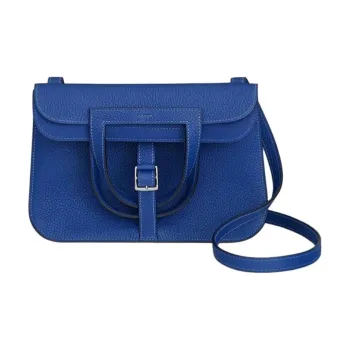 HERMES Halzan Clemence Bullock Leather Horse Shoe Bag Shoulder Bag Crossbody Bag Women's O8 Royal Blue Royal Blue
