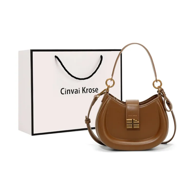 Simvay Clos PU Saddle Bag Shoulder Bag Crossbody Bag Handbag Small Size Women's Ecru/Brown/Black-9