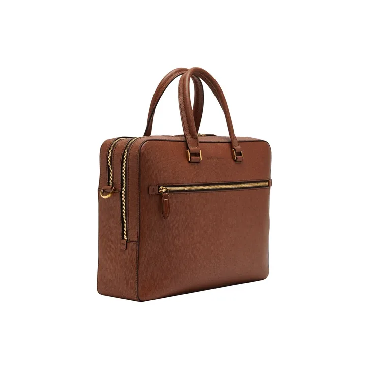 FERRAGAMO Hammered Texture Cow Leather Briefcase, Handbag Men's Brown-1