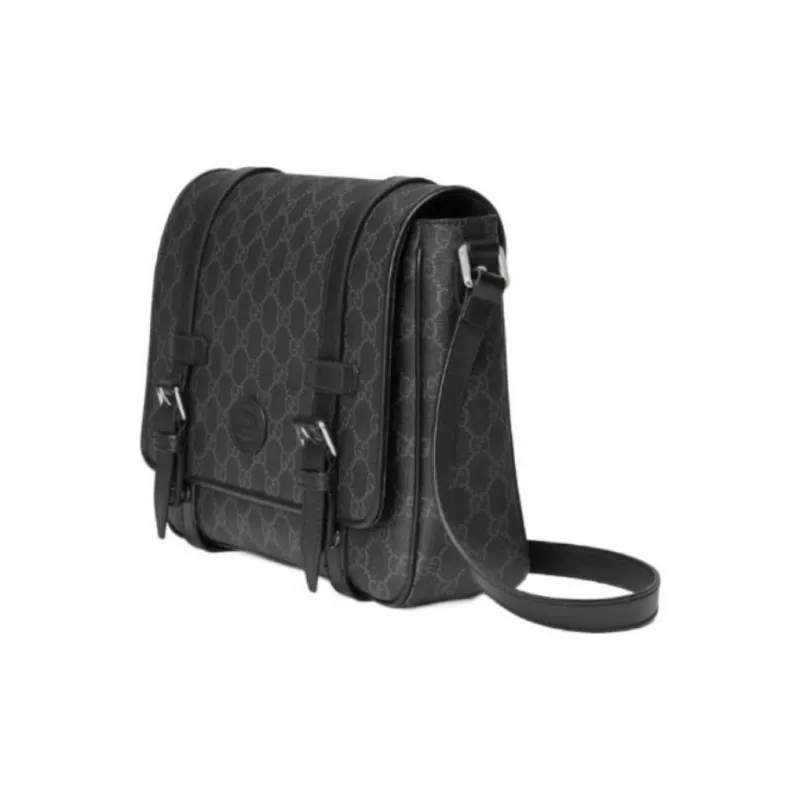 GUCCI Canvas With Leather Binding Canvas Bag, Messenger Bag, Shoulder Bag, Crossbody Bag Regular Men's Black-1