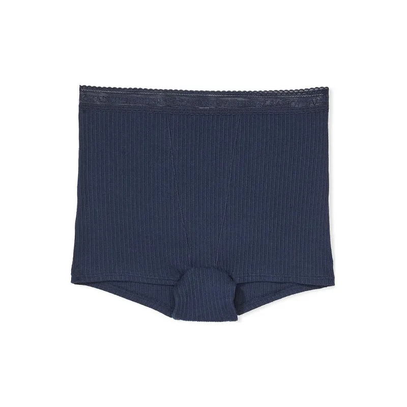 Victoria's Secret PINK COTTON Logo Cotton High-Waist Boyshort Panty/B Underpants Women's 1 Pack Marine Blue-0