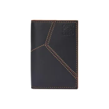 LOEWE Puzzle Smooth Cow Leather Card Holder Wallet Men's Black