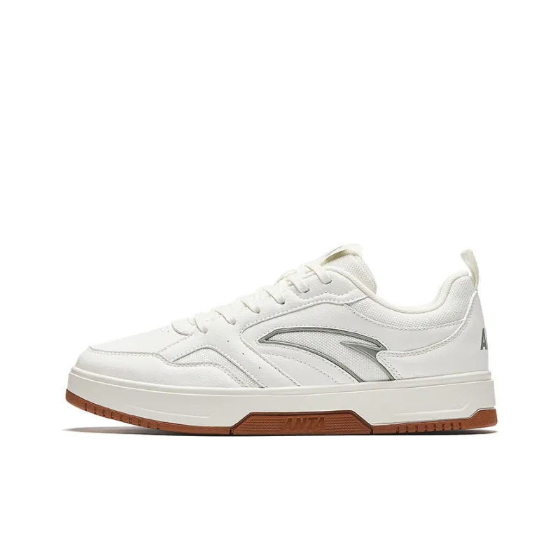 Anta Lightweight White Sneakers Height Increasing Lightweight Low Top Skateboard Shoes Men's Ivory White-0