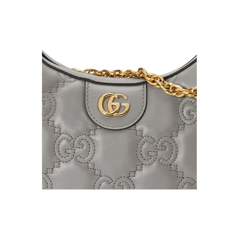 GUCCI GG Matelassé Leather Shoulder Bag Crescent Bag Shoulder Bag, Crossbody Bag Women's Gray-8