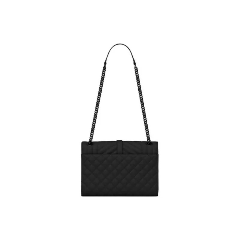 SAINT LAURENT ENVELOPE Quilted Grain Embossed Leather Envelope Bag Shoulder Bag Crossbody Bag Medium Size Women's Black-4