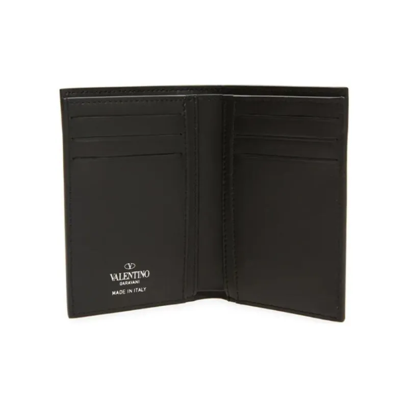 Valentino Calfskin Genuine Leather Card Holder Wallet Unisex Black-1