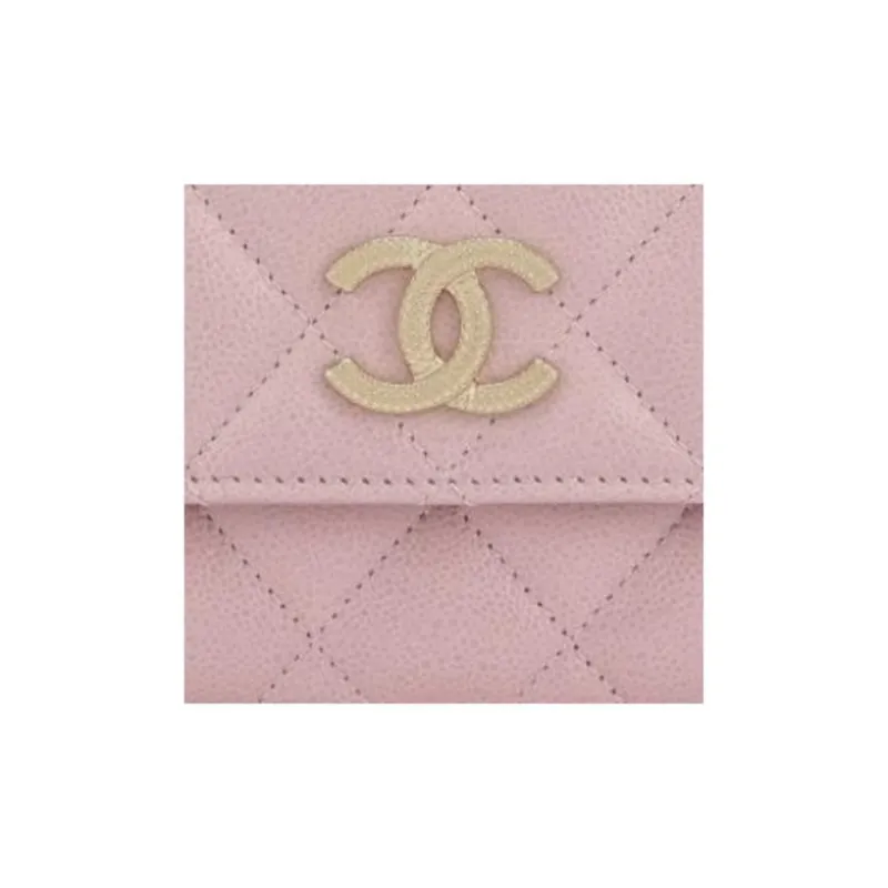 CHANEL Grain Calfskin Card Holder Women's Light Pink-3
