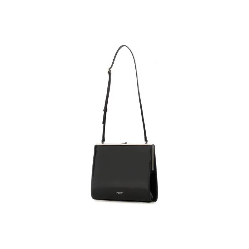 SAINT LAURENT LE ANNE MARIE Leather Bonded Patent Leather Portable Crossbody Bag Shoulder Bag Women's Black-1